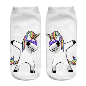 3D Cartoon Print Dancing Unicorn Harajuku Style Ankle-Length Cotton Socks