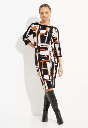 Abstract Print Boat Neck Dress