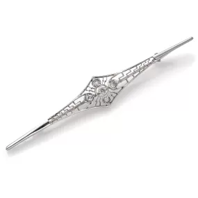 Antique 10K White Gold 0.62 TCW Old Mine Cut Diamond Art Deco Brooch Pin