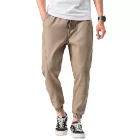 Beige Joggers Pants Cotton Waistband Mens Trousers Casual Streetwear