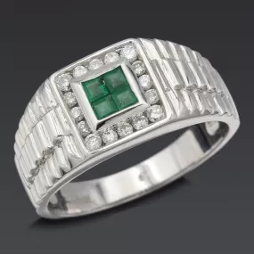 Estate 14K White Gold Emerald & 0.26 TCW Diamond Ring