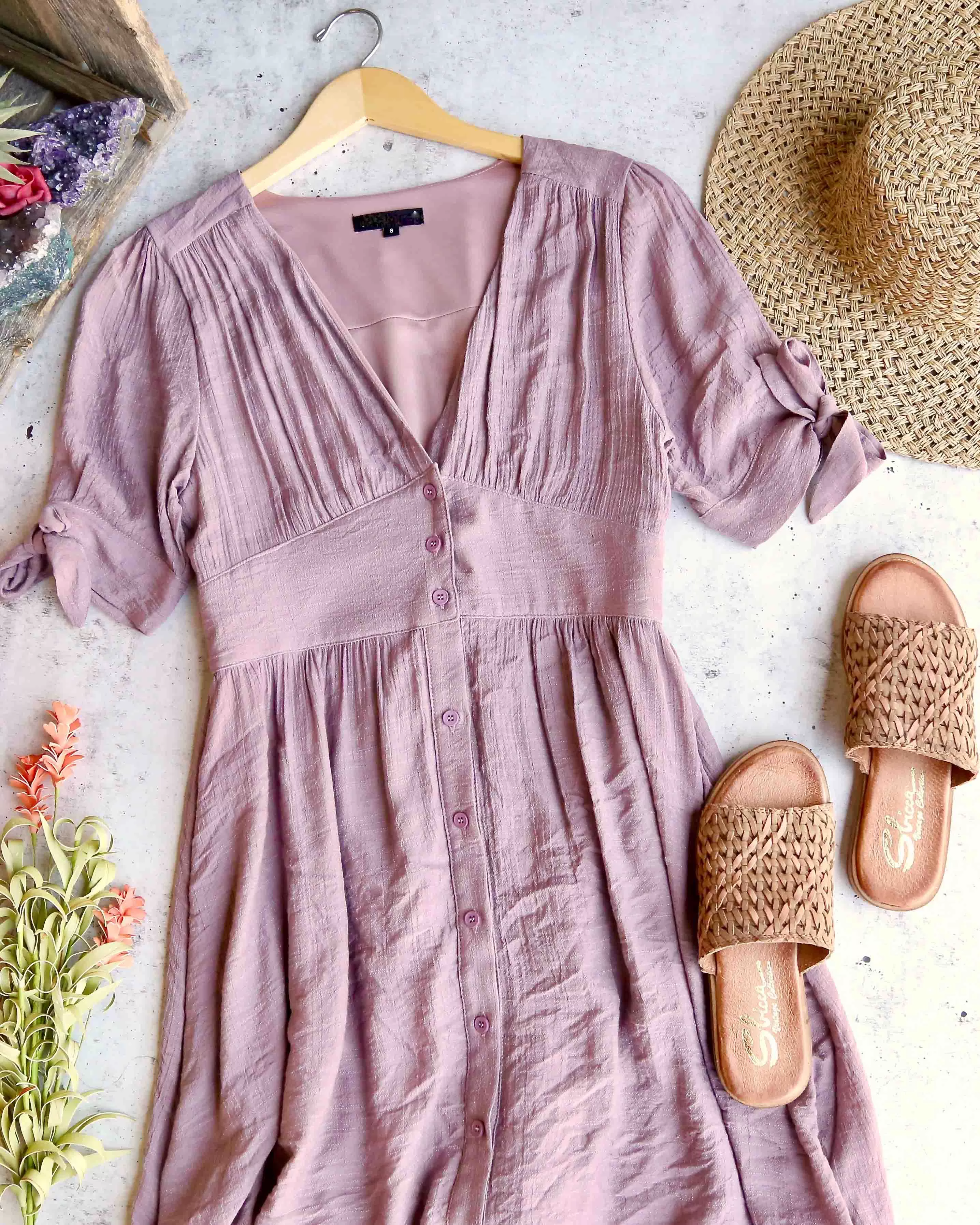 Final Sale - Darling Gauzy Cotton Endless Summer Midi Dress in Mauve