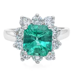 GIA 18K White Gold 3.44 Ct Colombian Emerald & 1.30 TCW Diamond Cocktail Ring