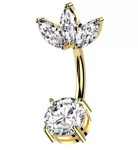 Gold PVD Empress Top Clear CZ Stainless Steel Belly Button Ring