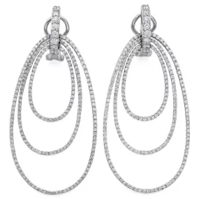 MXM Signed 18K White Gold 2.45 TCW Diamond Omega Back Multi-Hoop Earrings