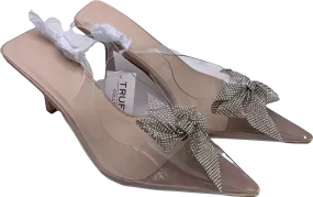 Nude Dimante Bow Clear Slingback Heels UK 8 EU 41 👠