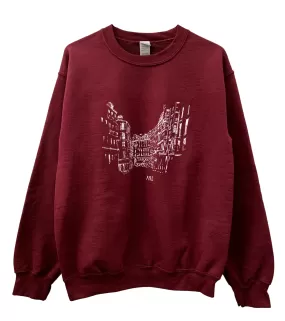 Streets of Paris Maroon Graphic Unisex Crewneck Sweatshirt