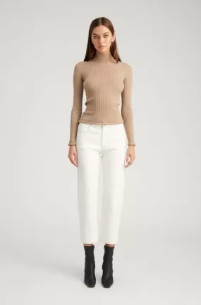 White Leather 5 Pocket Straight Leg Pants